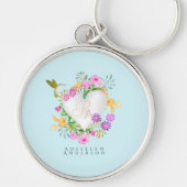 Floral Garden Monogram Heart Blue Schlüsselanhänger (Vorne)