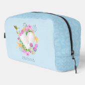 Floral Garden Monogram Heart Blue Waschbeutel (Rechte Ecke)