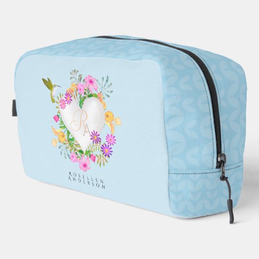 Floral Garden Monogram Heart Blue Waschbeutel (Rechte Ecke)
