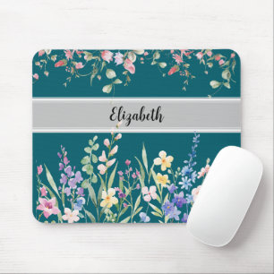 Floral Garden Monogram Script Aquamarin Mousepad