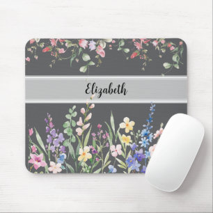 Floral Garden Monogram Script Dunkelgrau Mousepad