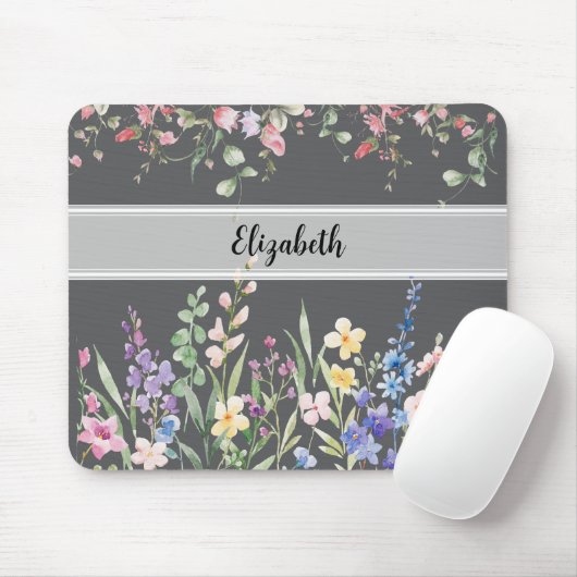 Floral Garden Monogram Script Dunkelgrau Mousepad (Mit Mouse)