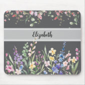 Floral Garden Monogram Script Dunkelgrau Mousepad (Vorne)