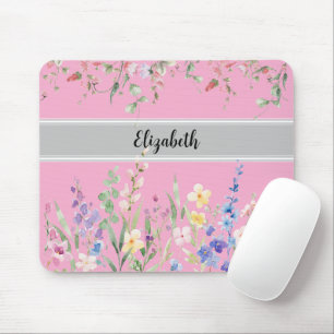 Floral Garden Monogram Script Light Pink Mousepad
