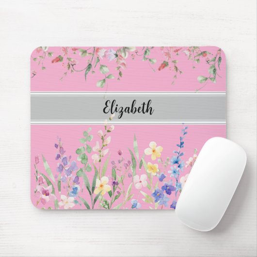 Floral Garden Monogram Script Light Pink Mousepad (Mit Mouse)