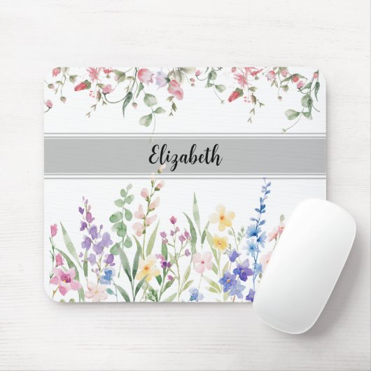 Floral Garden Monogram Script weiß Mousepad (Mit Mouse)