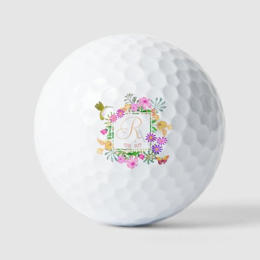 Floral Garden Monogram White Golfball (Vorderseite)
