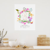 Floral Garden Monogram White Poster (Küche)