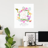 Floral Garden Monogram White Poster (Heimbüro)