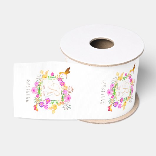 Floral Garden Monogram White Ripsband (Spule)