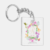 Floral Garden Monogram White Schlüsselanhänger (Vorderseite links)