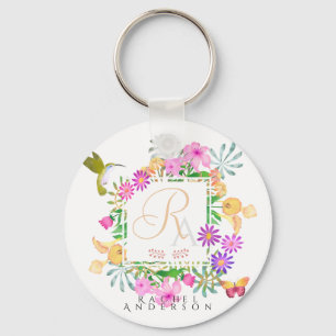 Floral Garden Monogram White Schlüsselanhänger