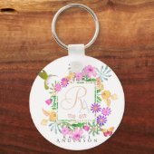 Floral Garden Monogram White Schlüsselanhänger (Vorderseite)