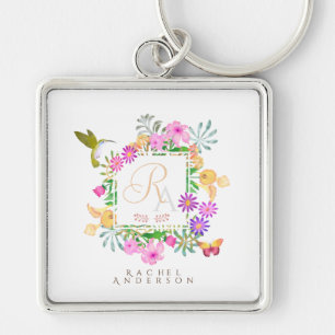 Floral Garden Monogram White Schlüsselanhänger
