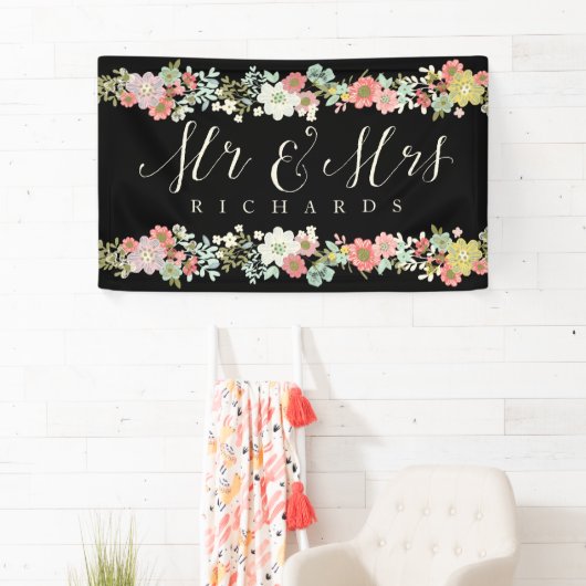 Floral Garden Mr. & Mrs. Wedding Script Banner (Insitu)