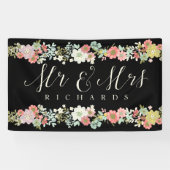 Floral Garden Mr. & Mrs. Wedding Script Banner (Horizontal)