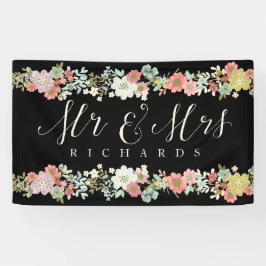 Floral Garden Mr. & Mrs. Wedding Script Banner