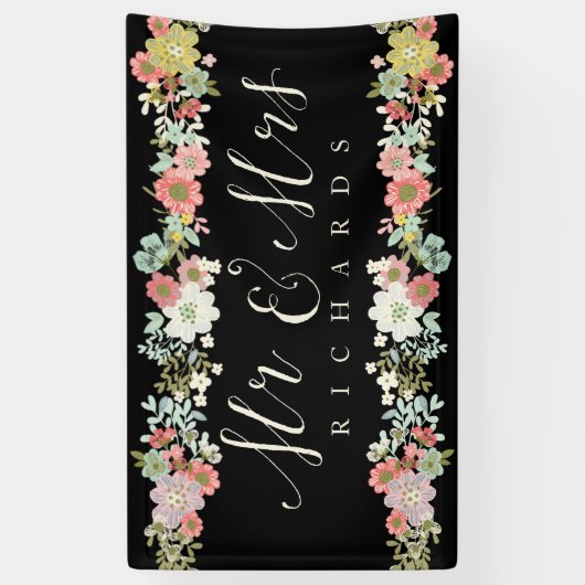 Floral Garden Mr. & Mrs. Wedding Script Banner (Vertikal)