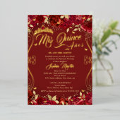 Floral Garden Scroll Ruby Mis Quince Quinceanera Folieneinladung (Stehend vorne)