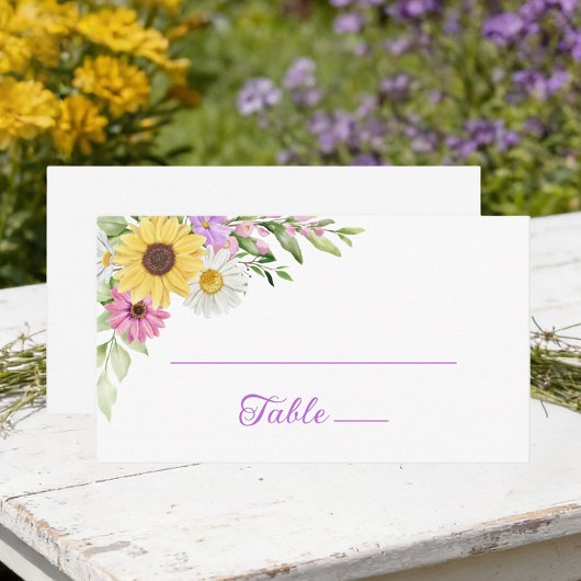 Floral Garden Sunflower Daisy Wedding Escort Platzkarte