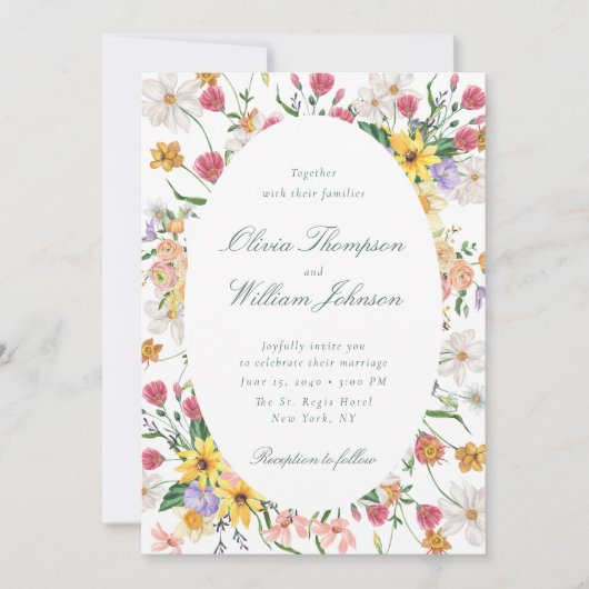 Floral Garden Wedding Invitation with Oval Frame Einladung (Vorderseite)