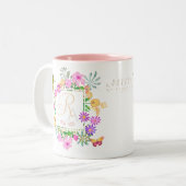 Floral Garden White Monogram Tasse (Vorderseite Links)