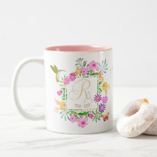 Floral Garden White Monogram Tasse