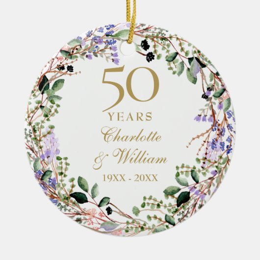 Floral Garland 50th Wedding Anniversary  Keramik Ornament (Vorne)