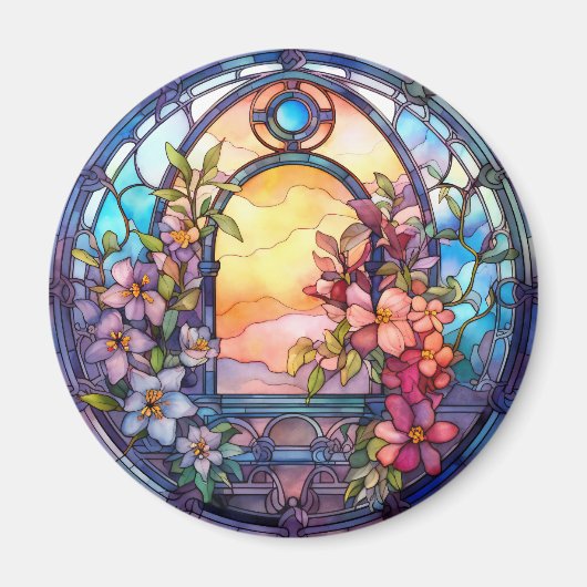 Floral Garland with Sunset Faux Stained-Glass Magnet (Vorne)