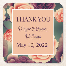Floral Gastgeschenk Hochzeit/Vielen Dank Rechteckiger Pappuntersetzer