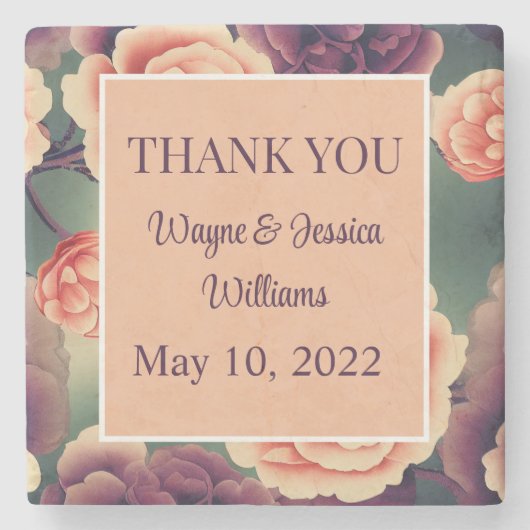Floral Gastgeschenk Hochzeit/Vielen Dank Steinuntersetzer (Vorderseite)