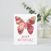 Floral geben mir Schmetterlinge Valentinstag Postk Postkarte (Stehend Vorderseite)