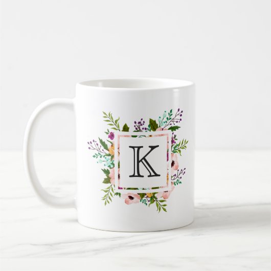 Floral Geblüht Monogramm Kaffeetasse (Links)