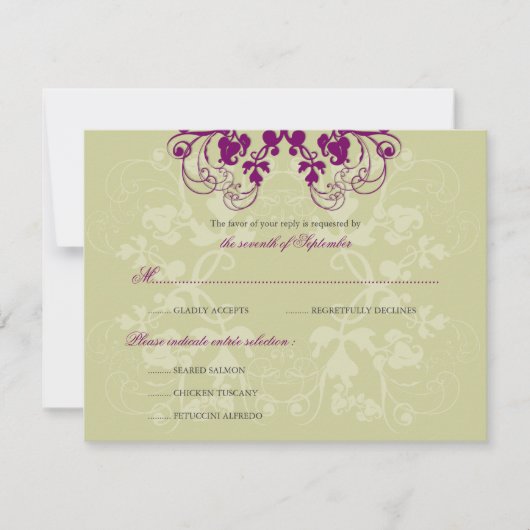 Floral Geblüht Plum Lila (R) Wedding RSVP Card (Vorderseite)