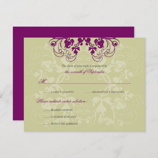 Floral Geblüht Plum Lila (R) Wedding RSVP Card (Vorne/Hinten)