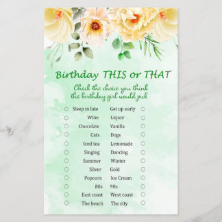 Floral Geburtstag Dieses oder jenes Spiel