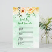 Floral Geburtstag Word Scramble Game (Stehend Vorderseite)
