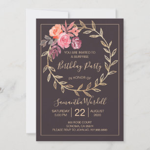 Floral Geburtstagsparty Rosa Burgund auf Schieferg Einladung