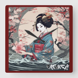 Floral Geisha Wall Clock Quadratische Wanduhr
