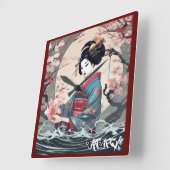 Floral Geisha Wall Clock Quadratische Wanduhr (Winkel)