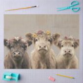 Floral gekrönte Hochlandkühe Rustikales Weizenland Seidenpapier (Basteln)