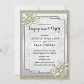 Floral Gem Silver Gerahmt, Gold & Silber Verlobung Einladung (Vorderseite)