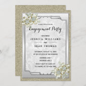 Floral Gem Silver Gerahmt, Gold & Silber Verlobung Einladung (Vorne/Hinten)