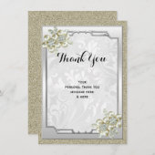 Floral Gem Silver Gerahmt, Gold & Silver Wedding Dankeskarte (Vorne/Hinten)