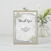 Floral Gem Silver Gerahmt, Gold & Silver Wedding Dankeskarte (Stehend Vorderseite)