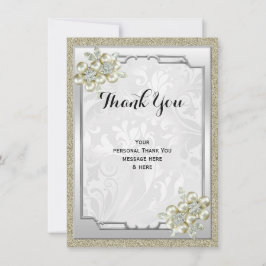 Floral Gem Silver Gerahmt, Gold & Silver Wedding Dankeskarte