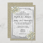 Floral Gem Silver Gerahmt, Gold & Silver Wedding Einladung (Vorne/Hinten)