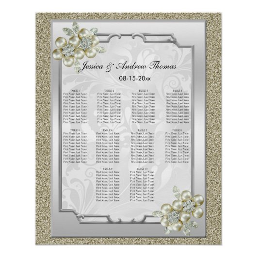 Floral Gem Silver Gerahmt, Gold & Silver Wedding Poster (Vorderseite)