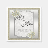 Floral Gem Silver Gerahmt, Gold & Silver Wedding Serviette (Vorderseite)