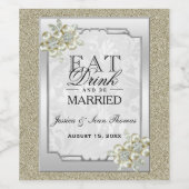 Floral Gem Silver Gerahmt, Gold & Silver Wedding Weinetikett (Einzelnes Label)